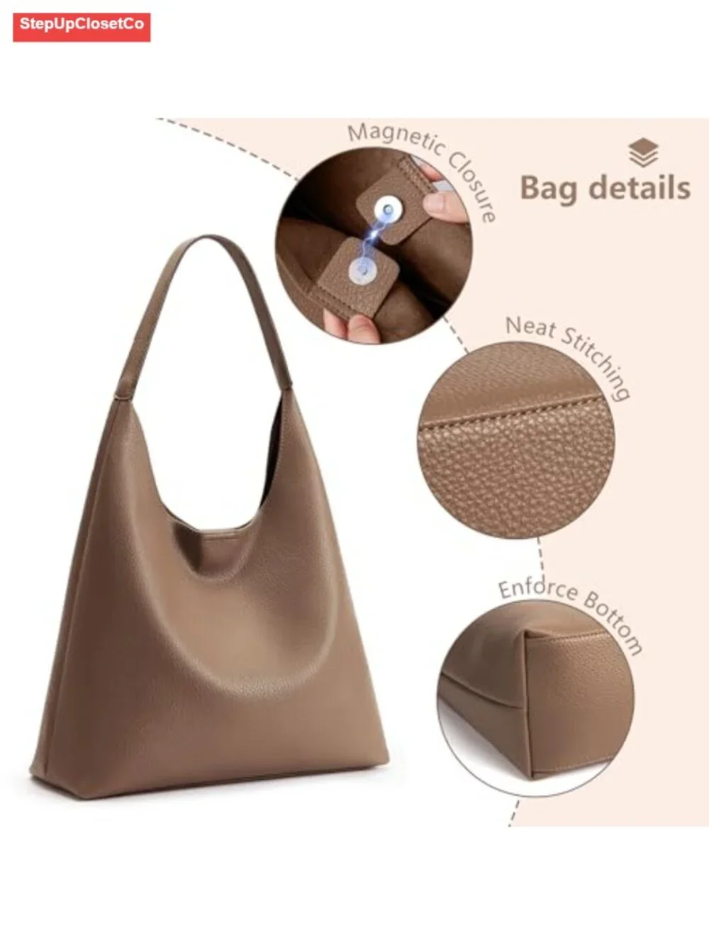 Slouchy 34cm Hobo Bag Vegan Leather Tote Weekender Women Casual Sack Purse
